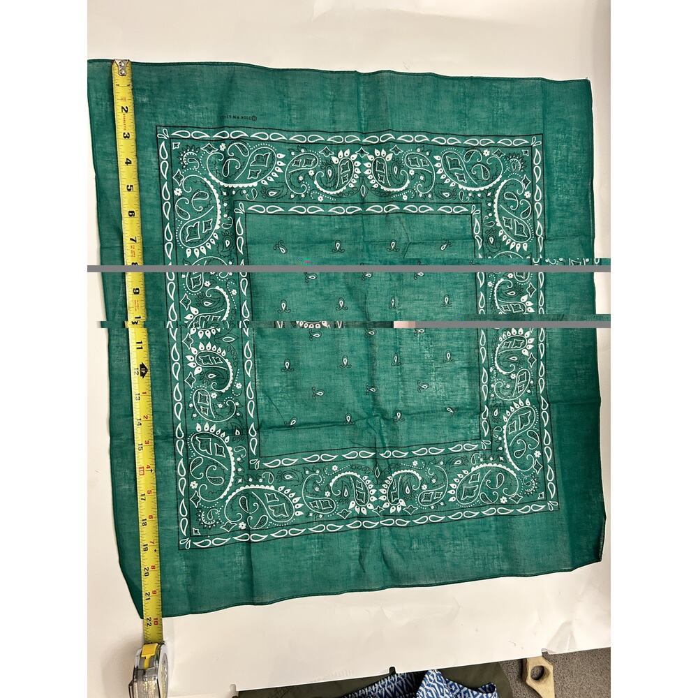 RARE VTG Teal Blue Bandana Paisley 100% Cotton Western Hanky Square PRISTINE 22”